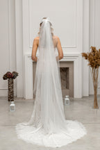 Ivory Floor-Length Bridal Veil with Lace Cap