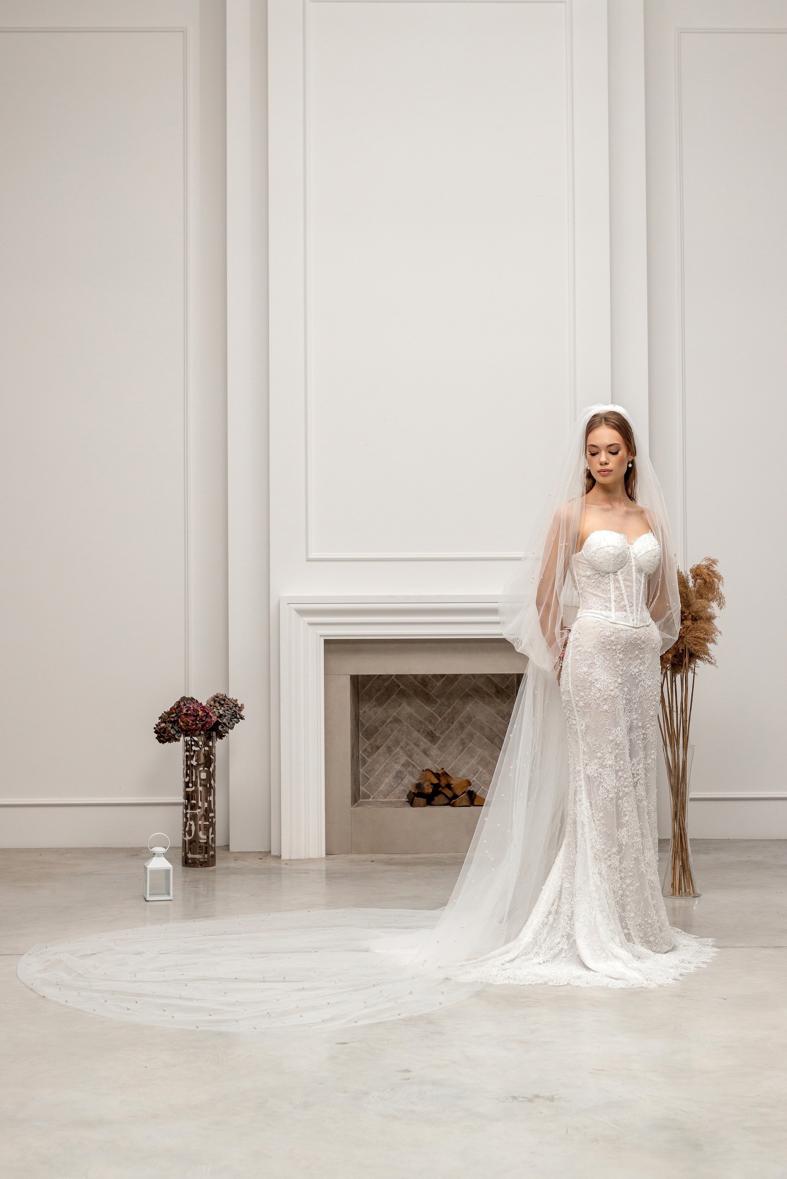Royal Cathedral Bridal Veil with Pearl Embroidery
