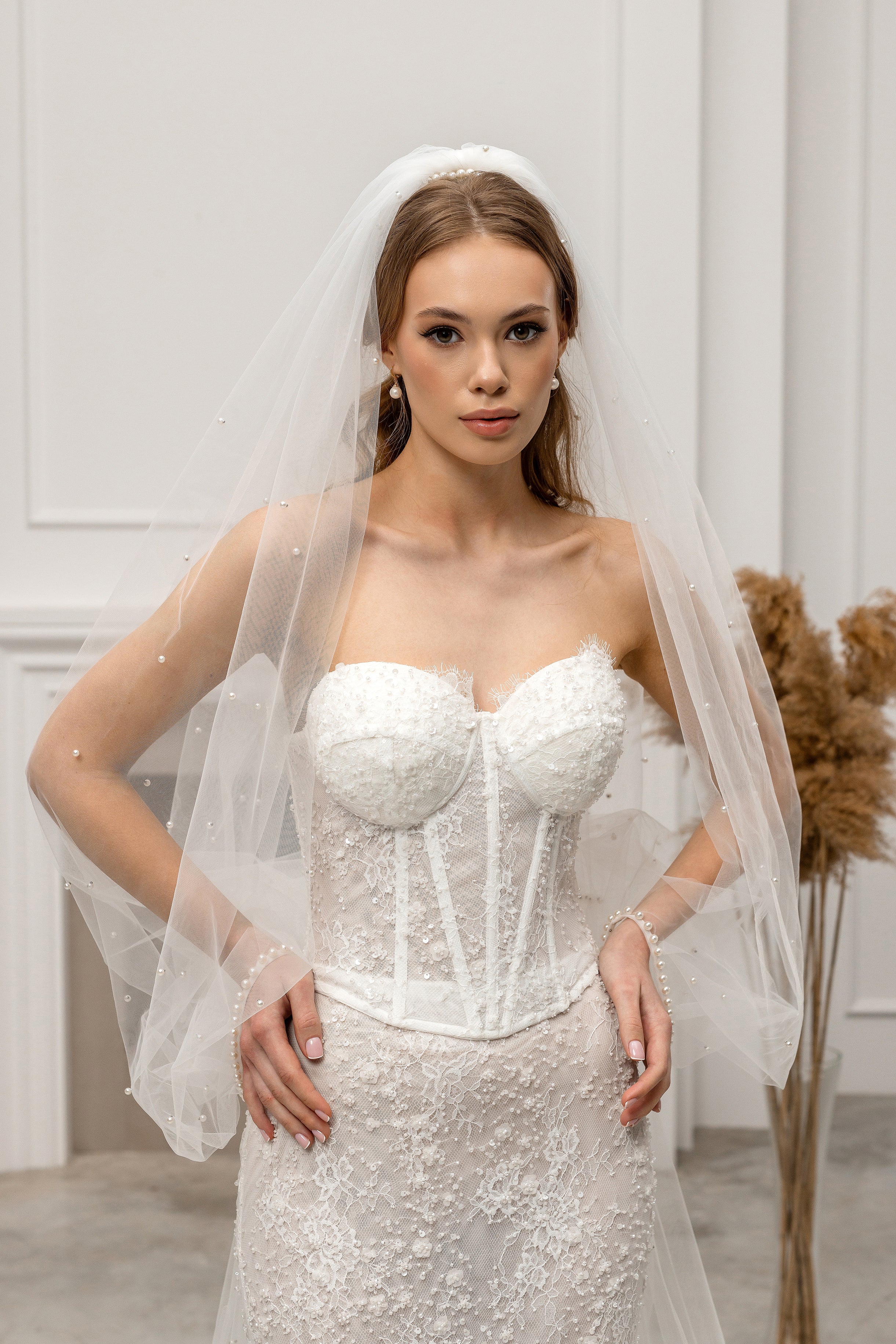 Royal Cathedral Bridal Veil with Pearl Embroidery