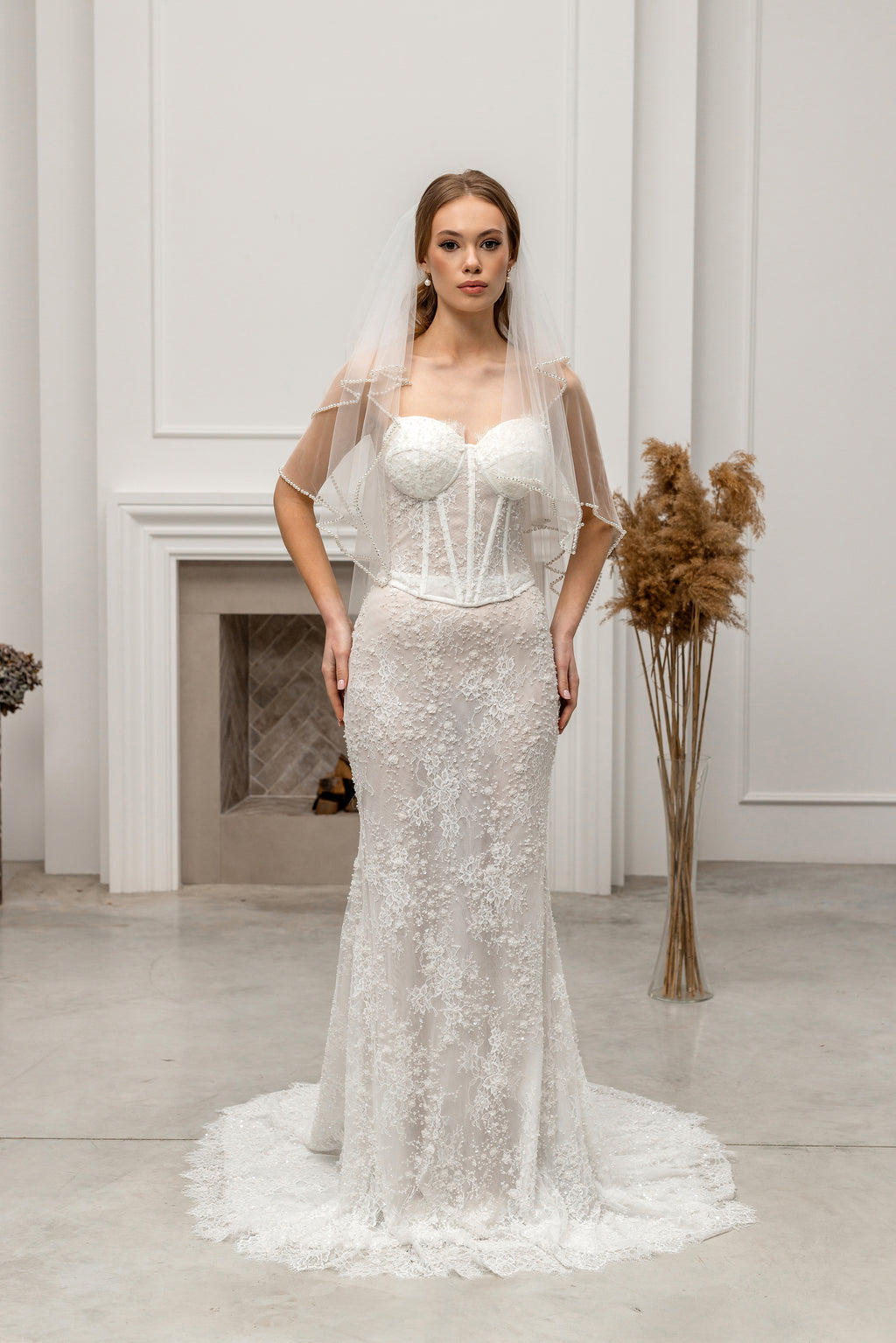 Waltz-Length Four-Tier Bridal Veil with Pearls