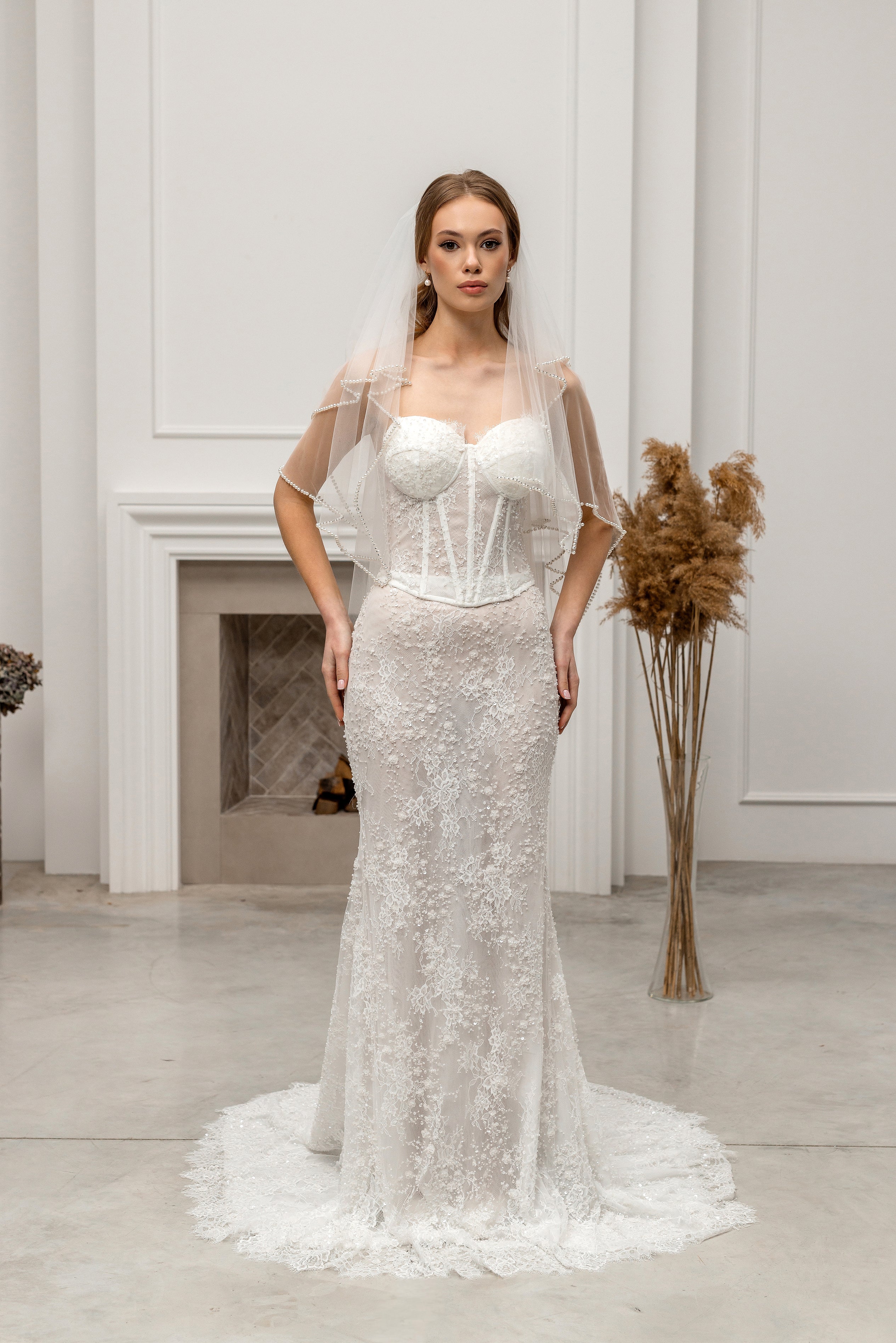 Waltz-Length Four-Tier Bridal Veil with Pearls