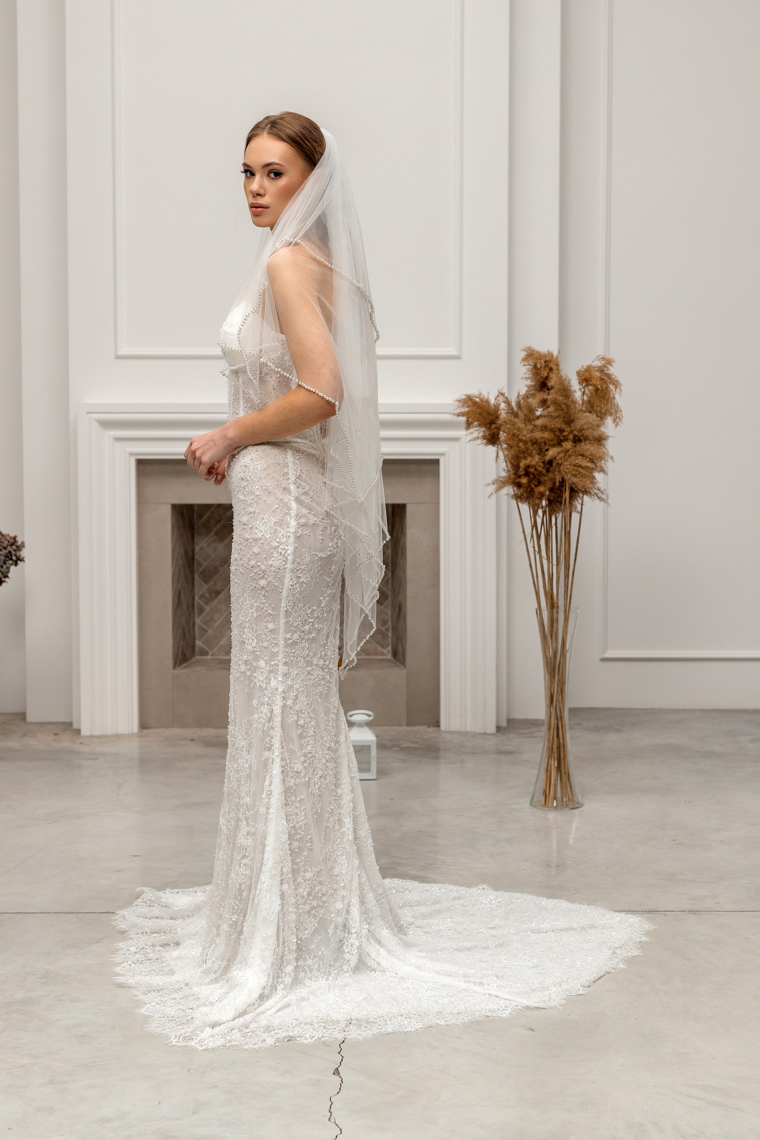 Waltz-Length Four-Tier Bridal Veil with Pearls