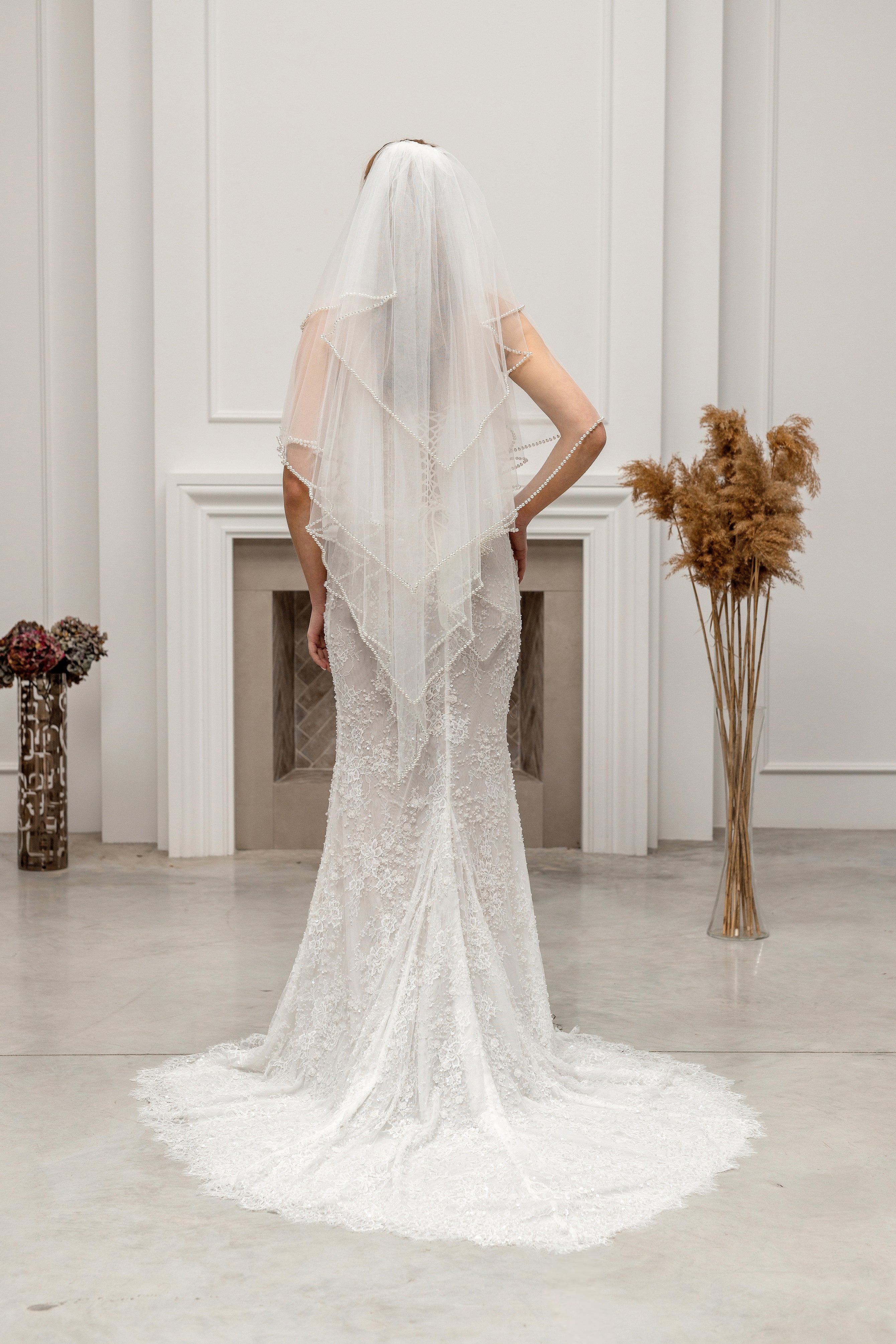 Waltz-Length Four-Tier Bridal Veil with Pearls