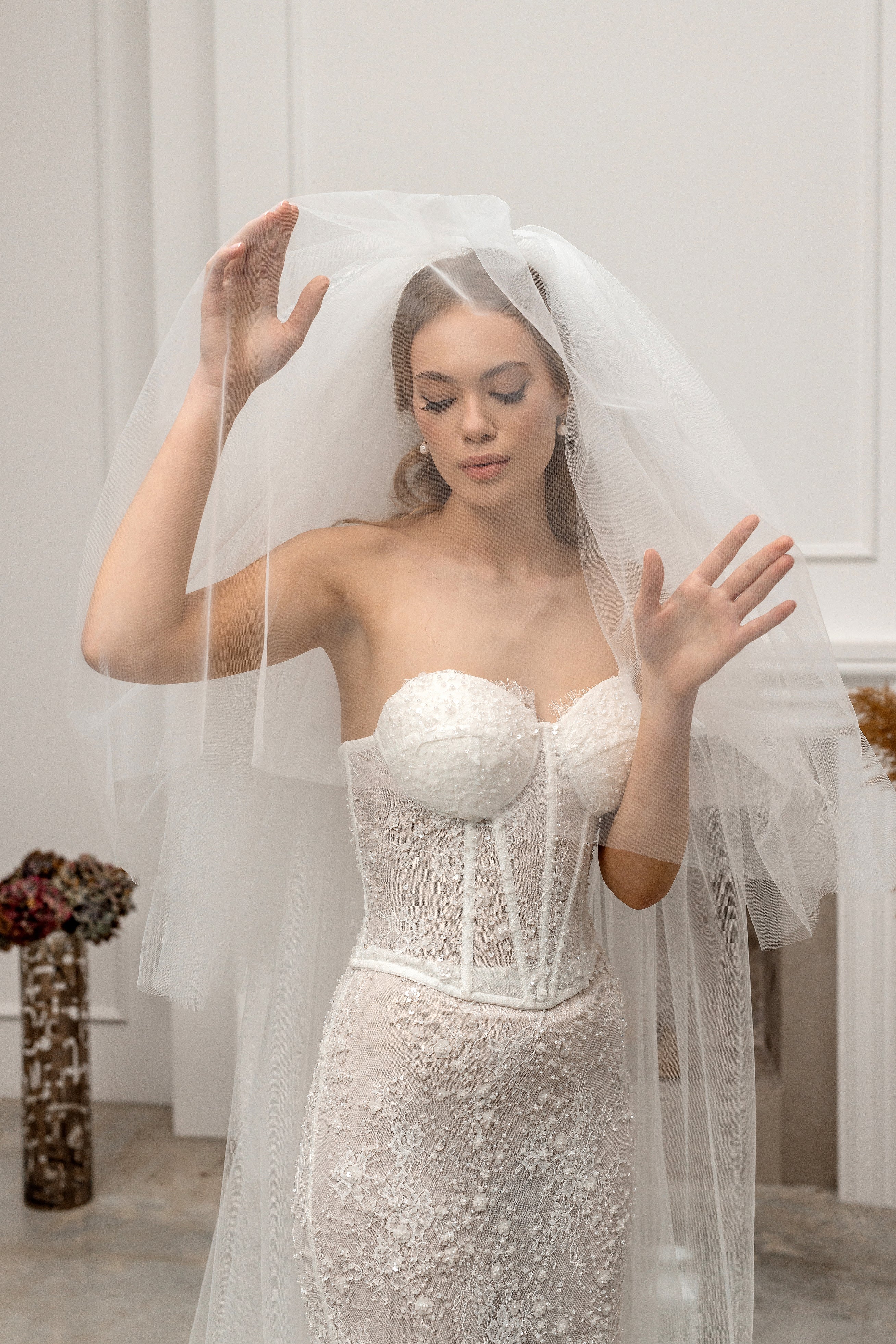 Chapel-Length Two-Tier Ivory Bridal Veil