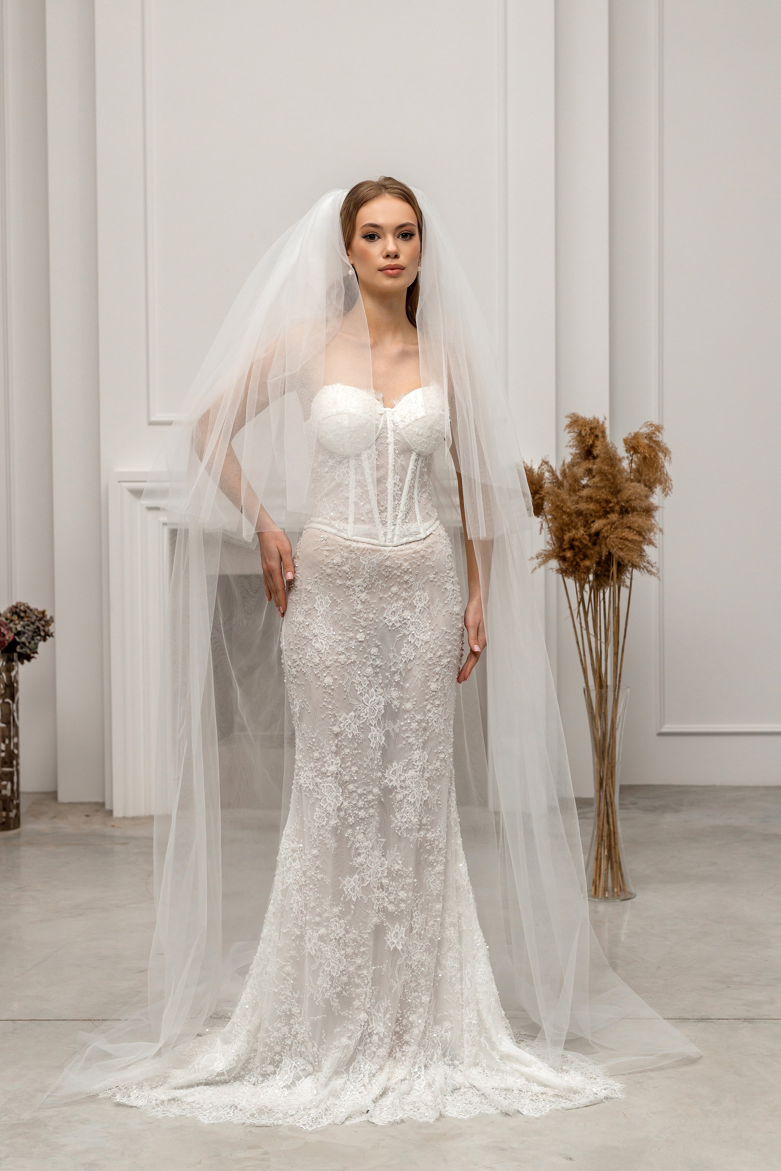 Chapel-Length Two-Tier Ivory Bridal Veil