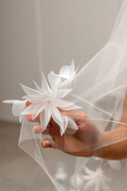 Ivory Fingertip-Length Bridal Veil with Flowers