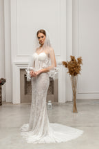 Ivory Fingertip-Length Bridal Veil with Flowers