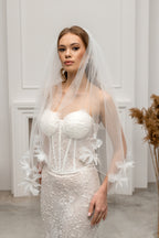 Ivory Fingertip-Length Bridal Veil with Flowers