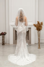 Ivory Fingertip-Length Bridal Veil with Flowers