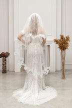 Ivory Waltz-Length Bridal Veil with Delicate Floral Details