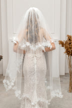 Ivory Waltz-Length Bridal Veil with Delicate Floral Details