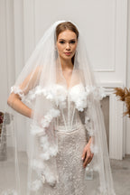 Ivory Waltz-Length Bridal Veil with Delicate Floral Details