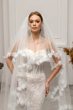 Ivory Waltz-Length Bridal Veil with Delicate Floral Details