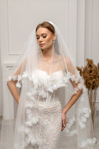 Ivory Waltz-Length Bridal Veil with Delicate Floral Details