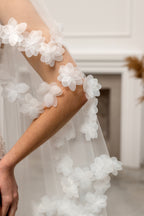 Ivory Waltz-Length Bridal Veil with Delicate Floral Details