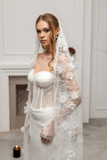 Floor-Length Chantilly Lace Bridal Veil with Flowers
