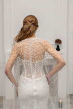 Ivory Bridal Cape with Pearls