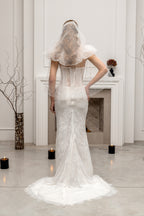 White Bridal Hood with Pearls