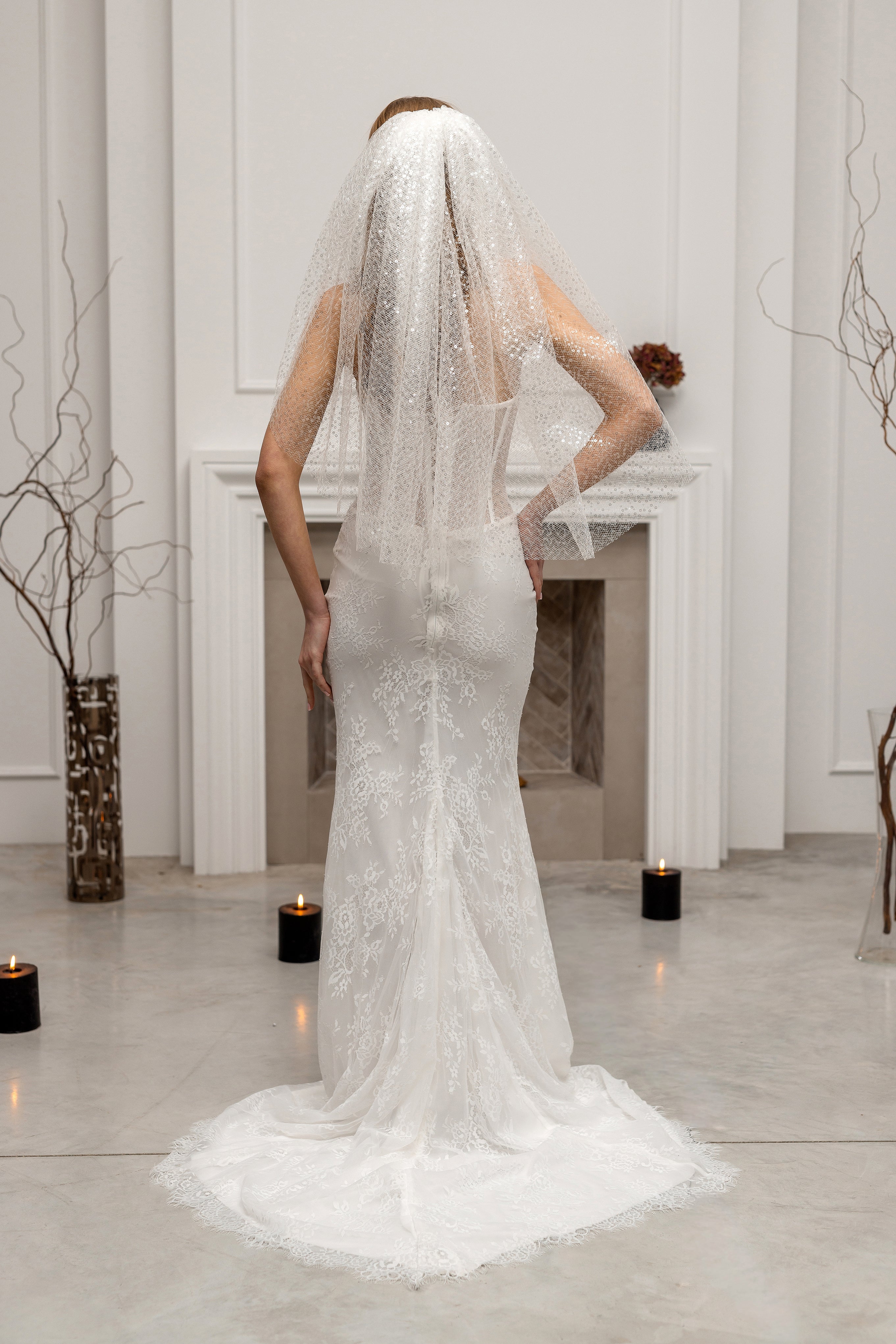 Elegant Net Veil with Sequin Embellishments