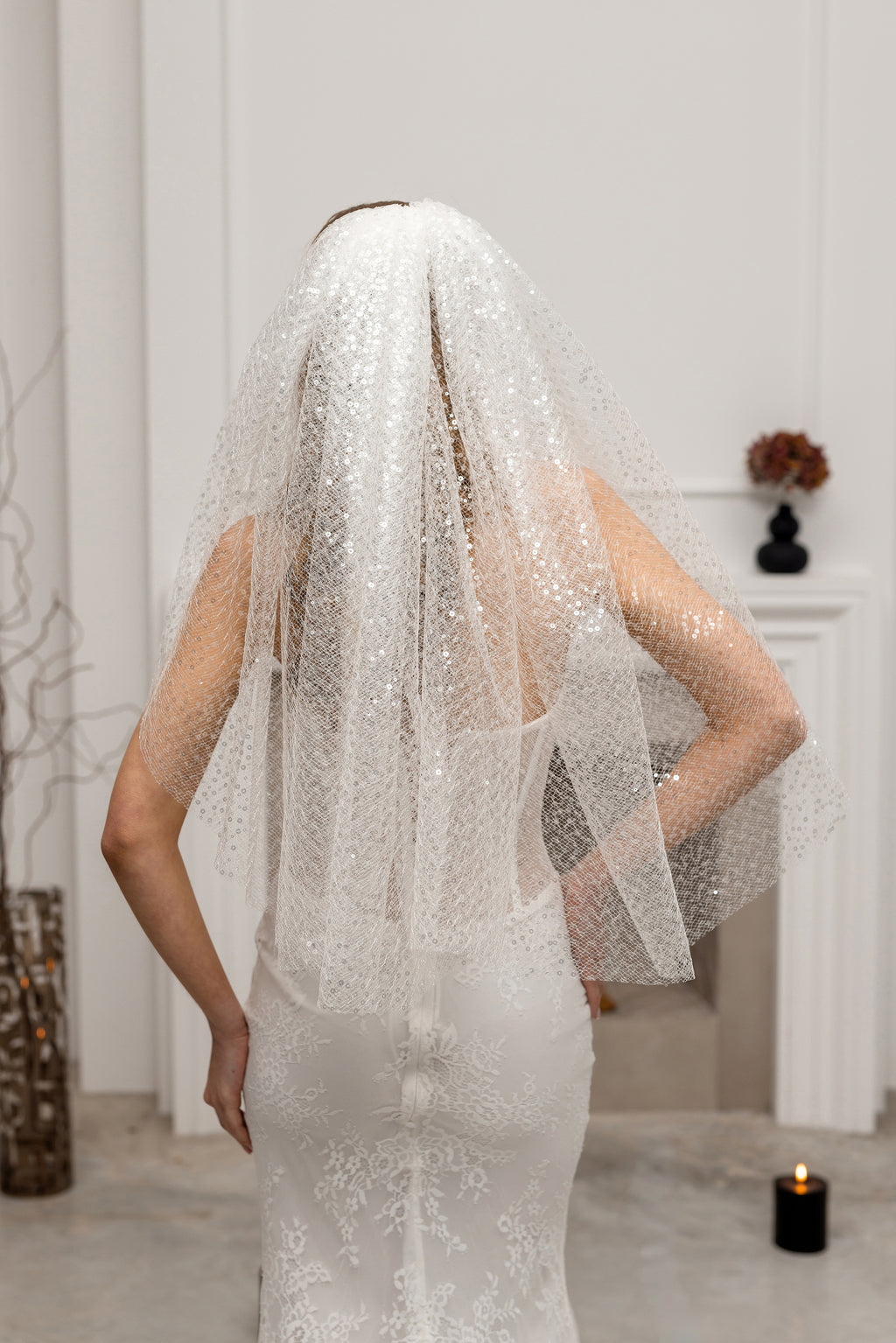 Elegant Net Veil with Sequin Embellishments