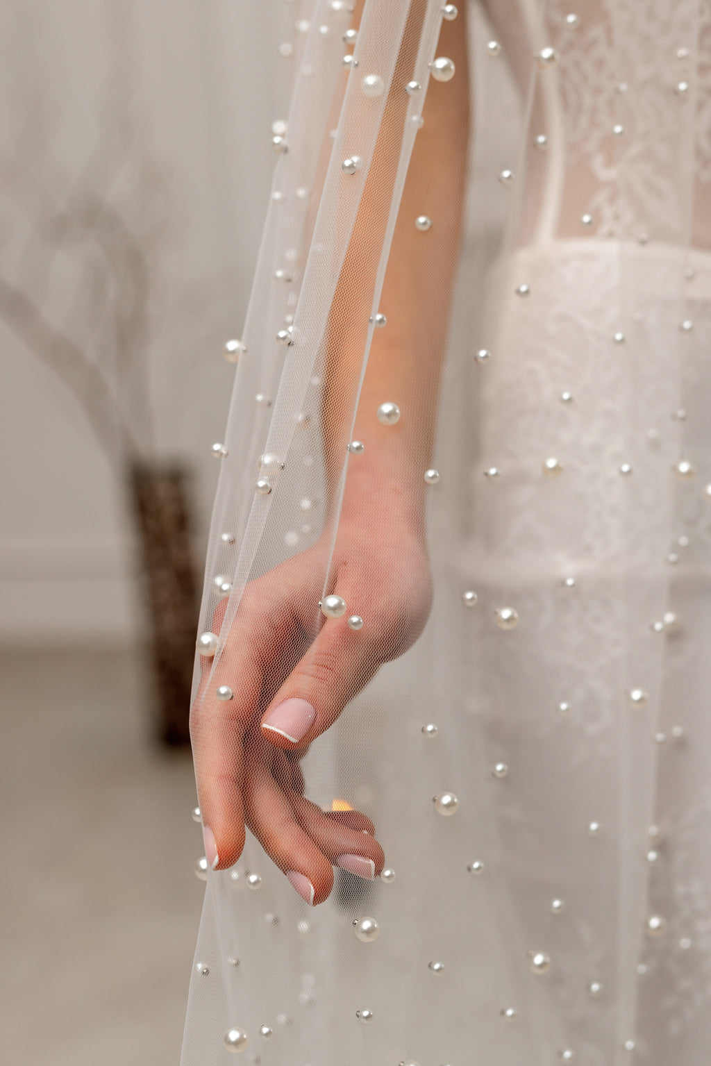 Ivory Cathedral Bridal Veil with Pearls