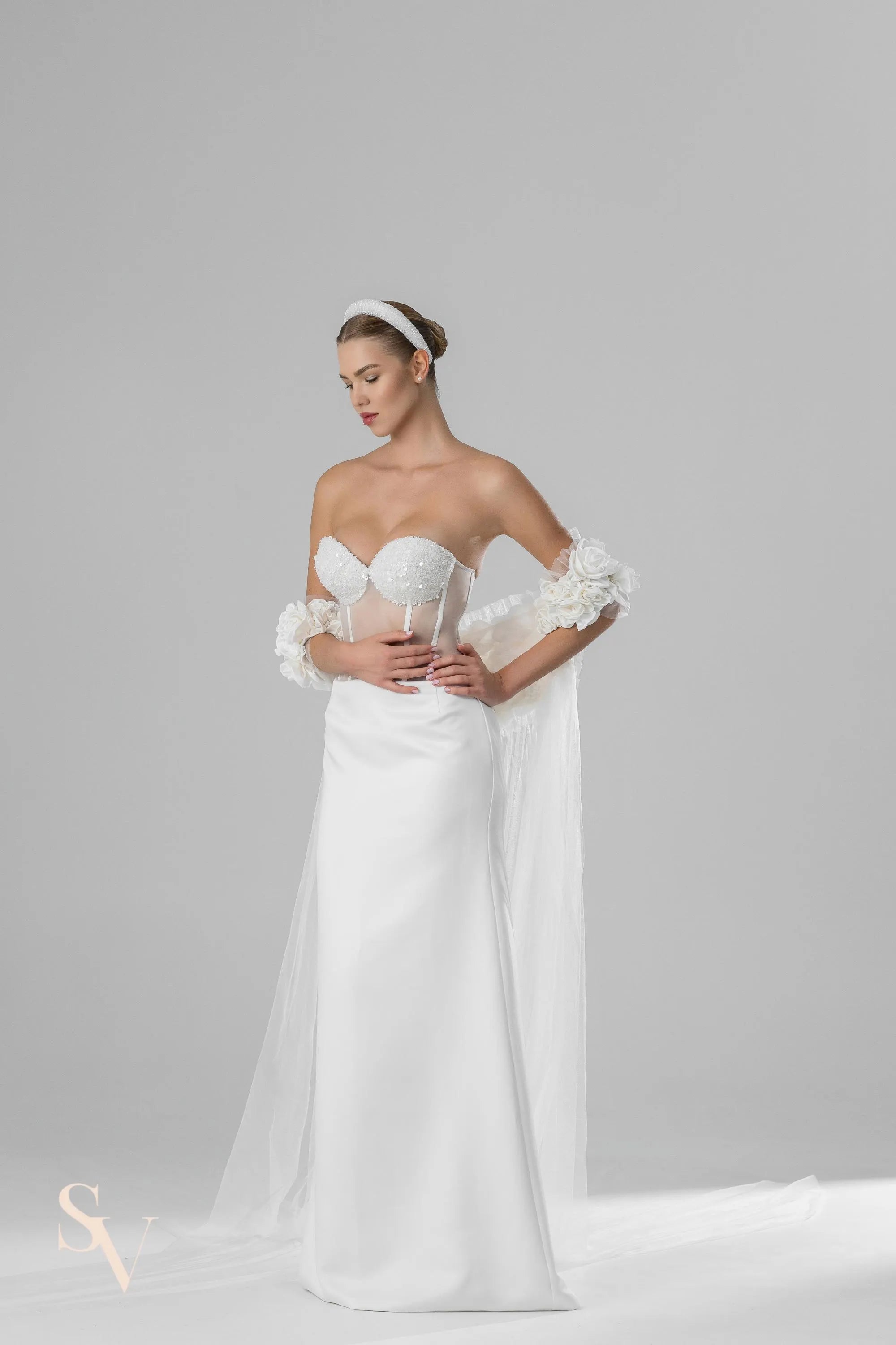 Cathedral Bridal Cape in Italian Tulle with Silk Roses