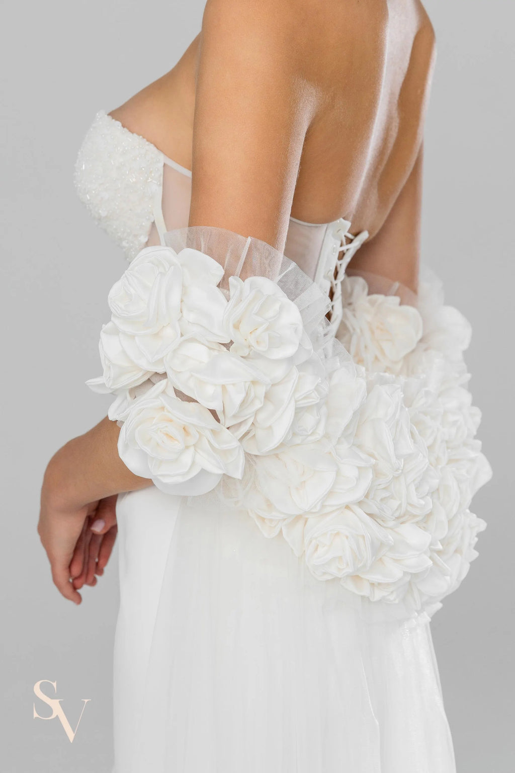 Cathedral Bridal Cape in Italian Tulle with Silk Roses