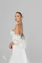Cathedral Bridal Cape in Italian Tulle with Silk Roses