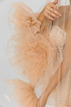 Cappuccino Royal Cathedral Oval Bridal Veil with 5D Flowers