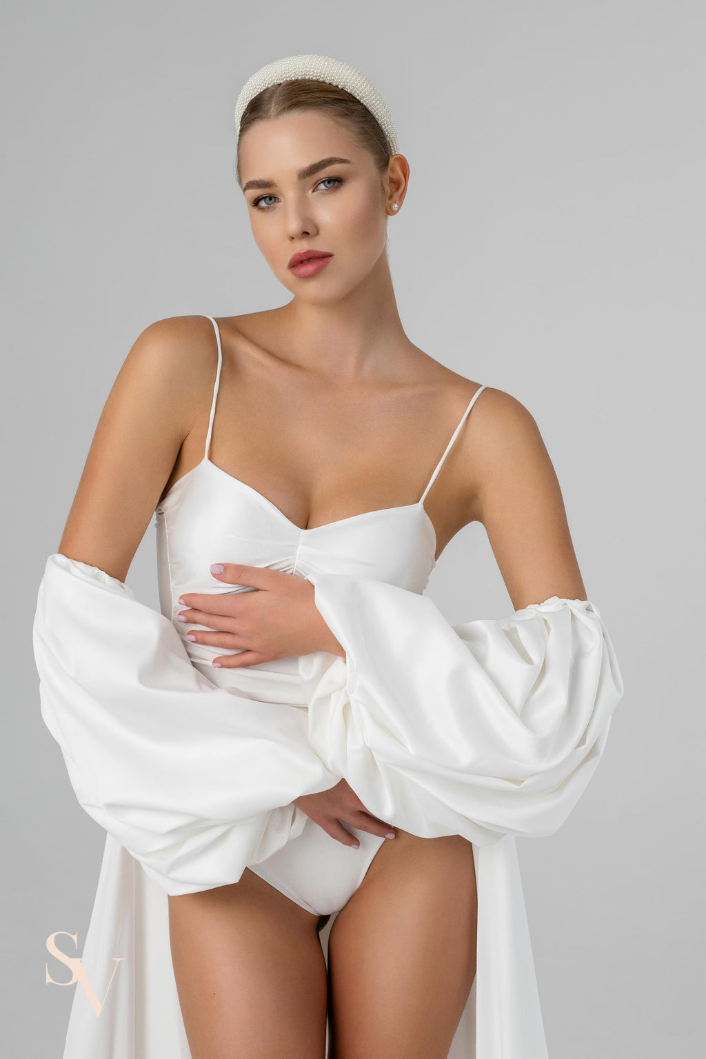Ivory Floor-Length Bridal Cape with Sleeves