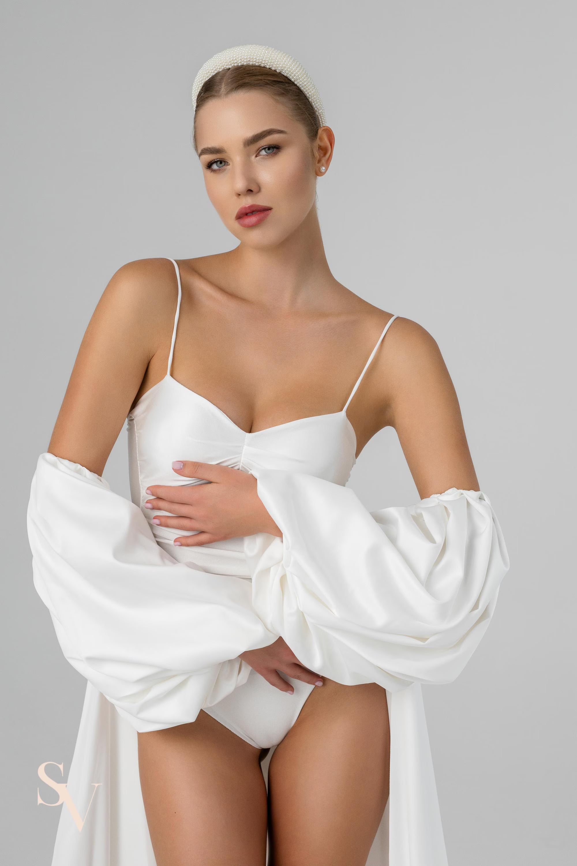 Ivory Floor-Length Bridal Cape with Sleeves