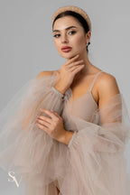 Mocha Cathedral Bridal Cape with Voluminous Sleeves