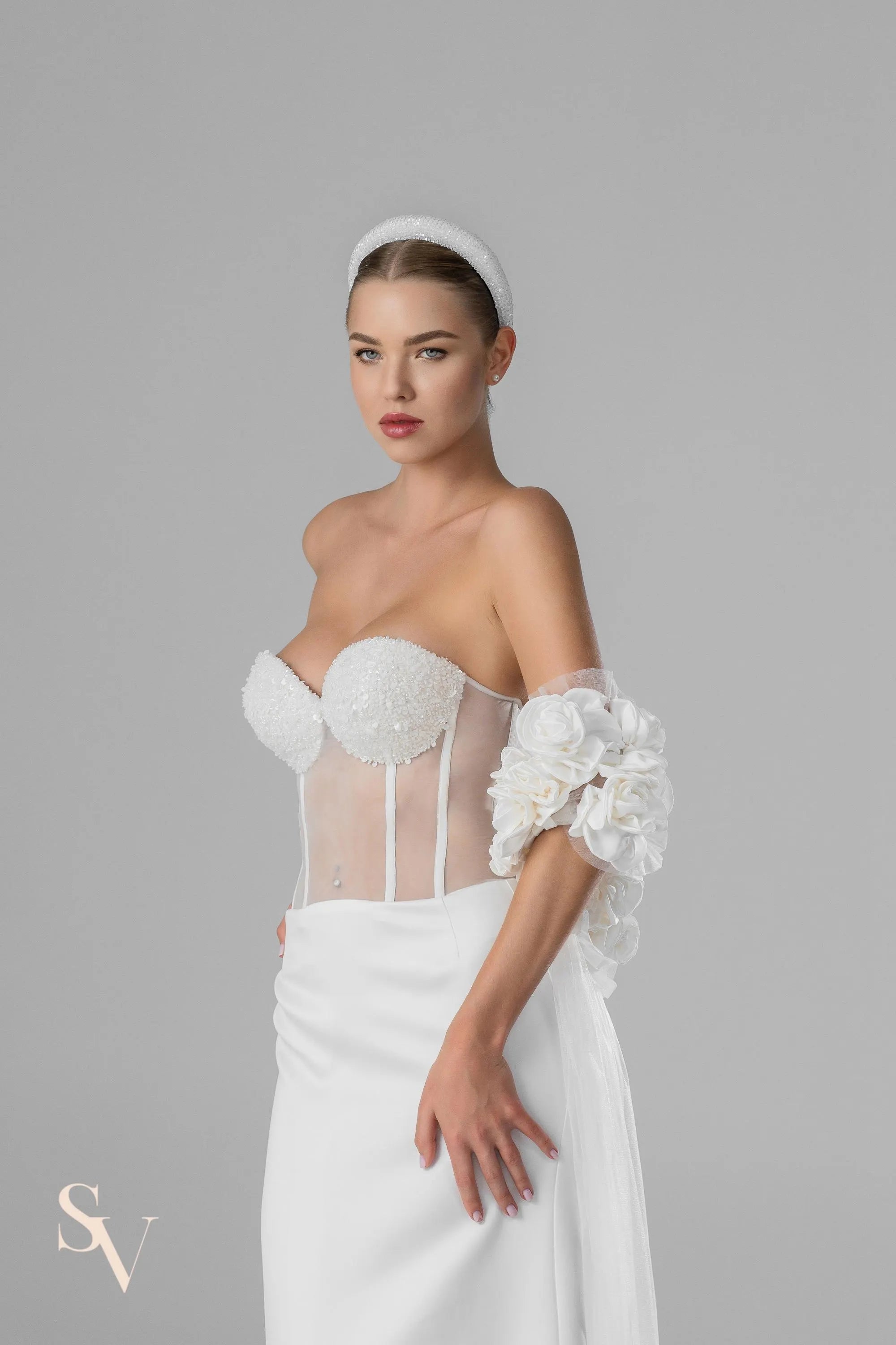 Cathedral Bridal Cape in Italian Tulle with Silk Roses