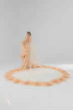 Cappuccino Royal Cathedral Oval Bridal Veil with 5D Flowers