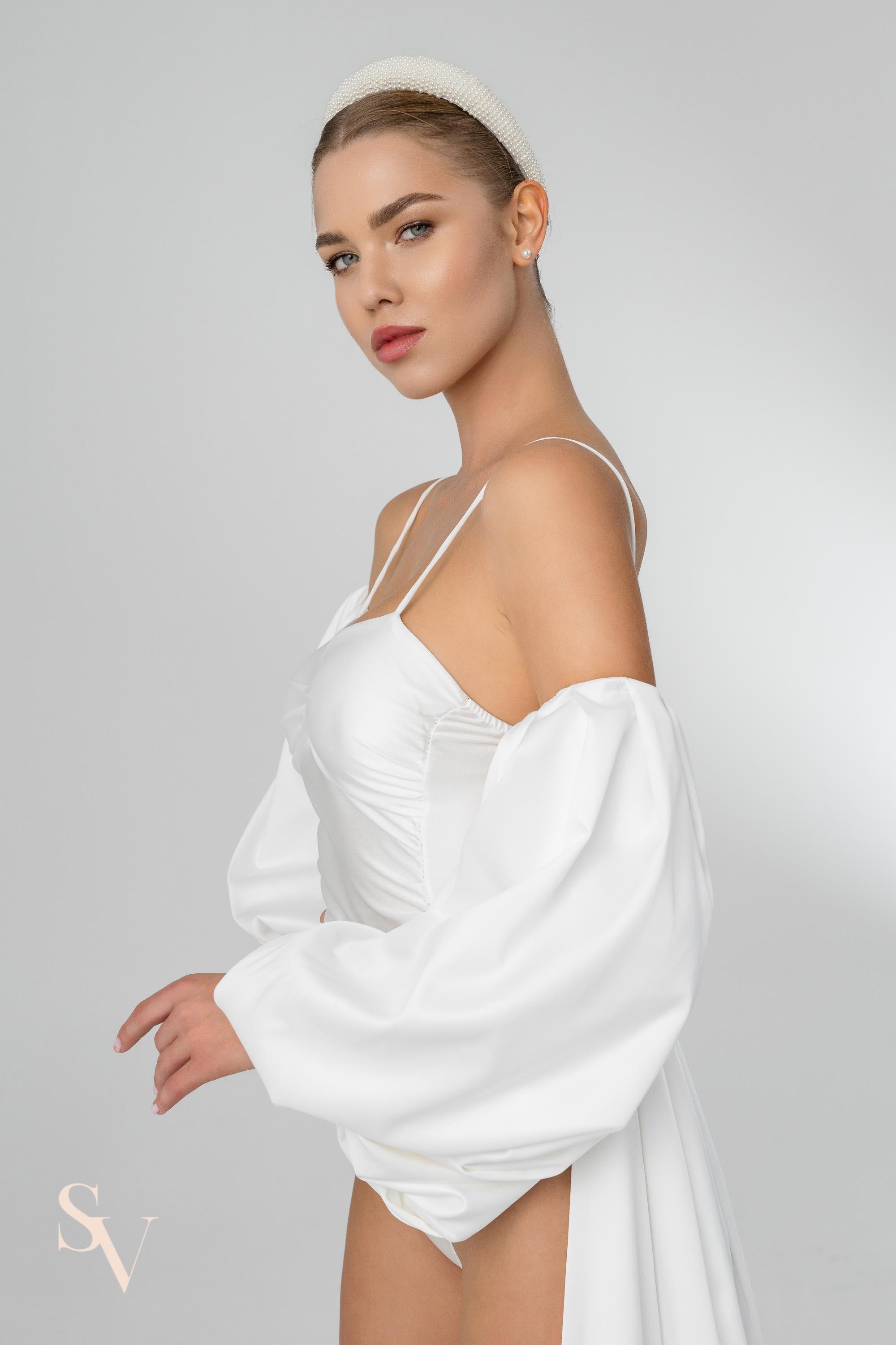 Ivory Floor-Length Bridal Cape with Sleeves