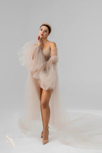 Mocha Cathedral Bridal Cape with Voluminous Sleeves