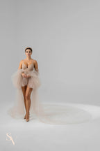 Mocha Cathedral Bridal Cape with Voluminous Sleeves