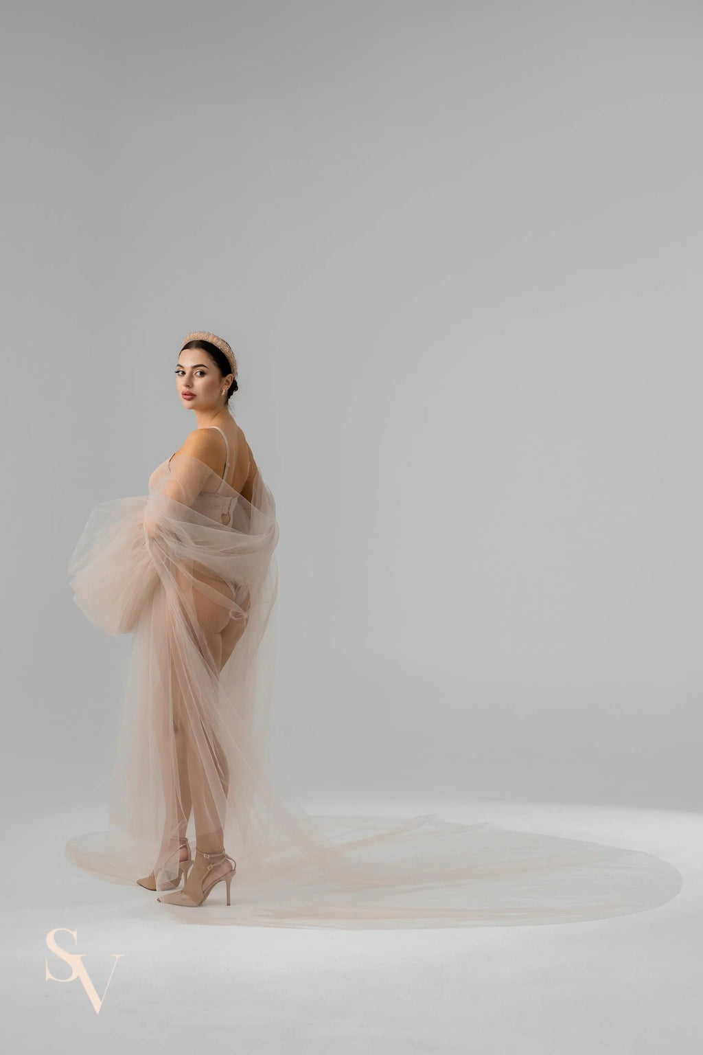 Mocha Cathedral Bridal Cape with Voluminous Sleeves