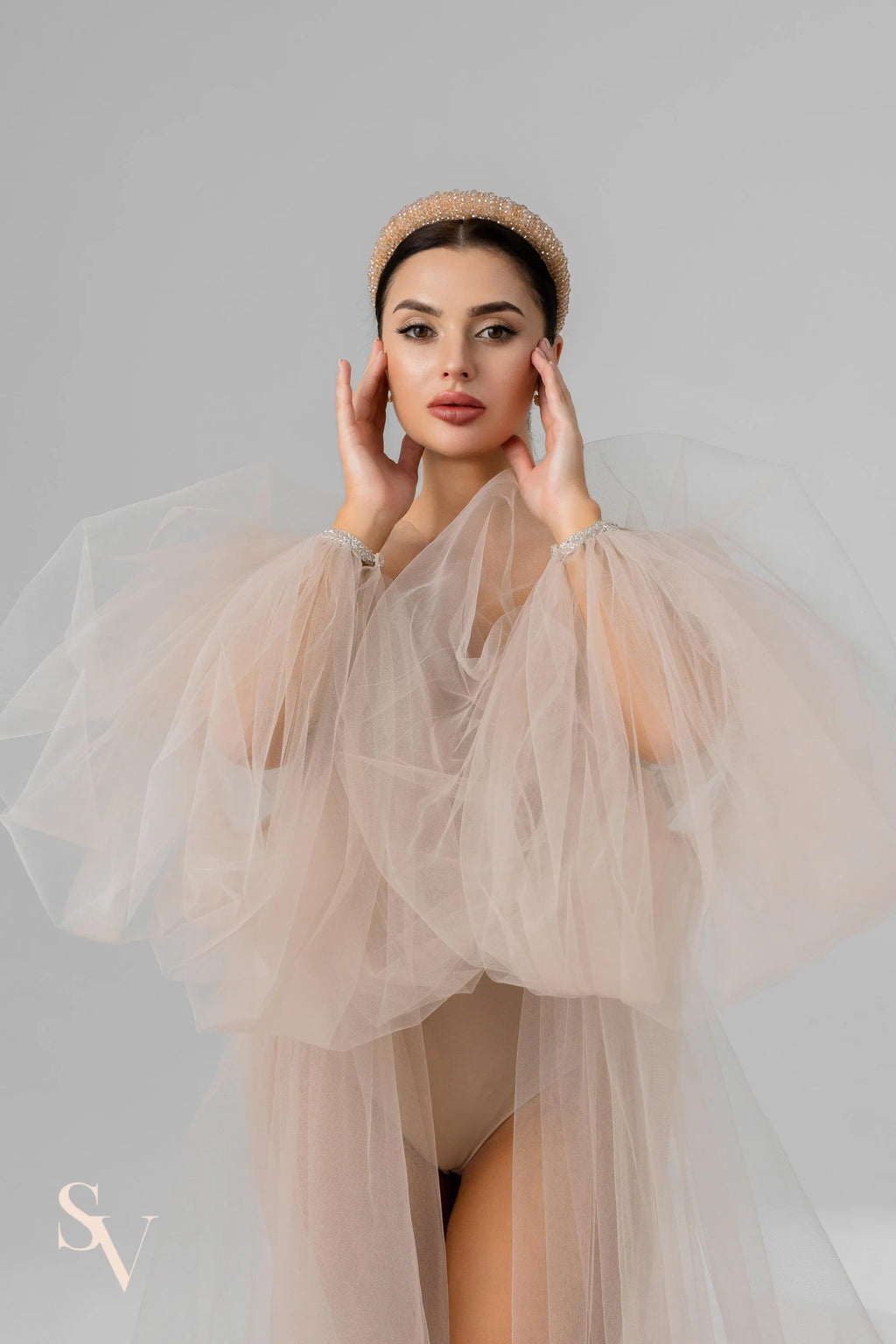 Mocha Cathedral Bridal Cape with Voluminous Sleeves