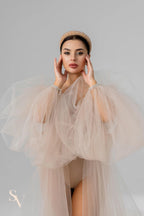 Mocha Cathedral Bridal Cape with Voluminous Sleeves