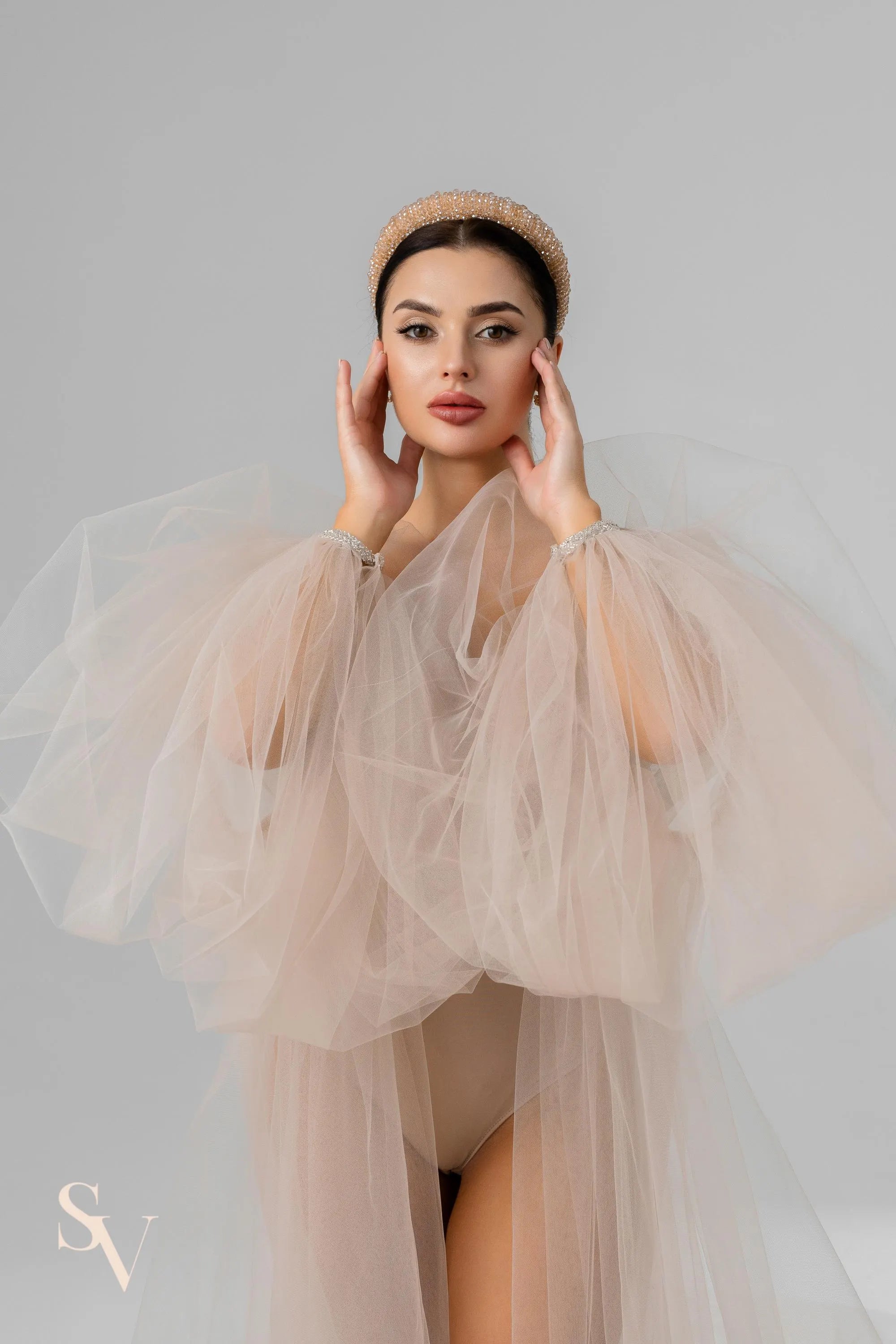 Mocha Cathedral Bridal Cape with Voluminous Sleeves
