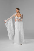 Milky  Chantilly Lace Bridal Cape with Snap Buttons