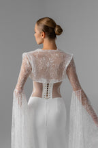 Milky  Chantilly Lace Bridal Cape with Snap Buttons