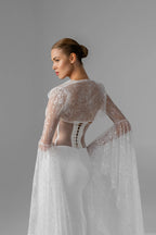 Milky  Chantilly Lace Bridal Cape with Snap Buttons