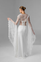 Milky  Chantilly Lace Bridal Cape with Snap Buttons