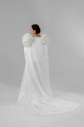 Ivory Chapel-Length Bridal Cape with Statement Flowers