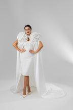 Ivory Chapel-Length Bridal Cape with Statement Flowers