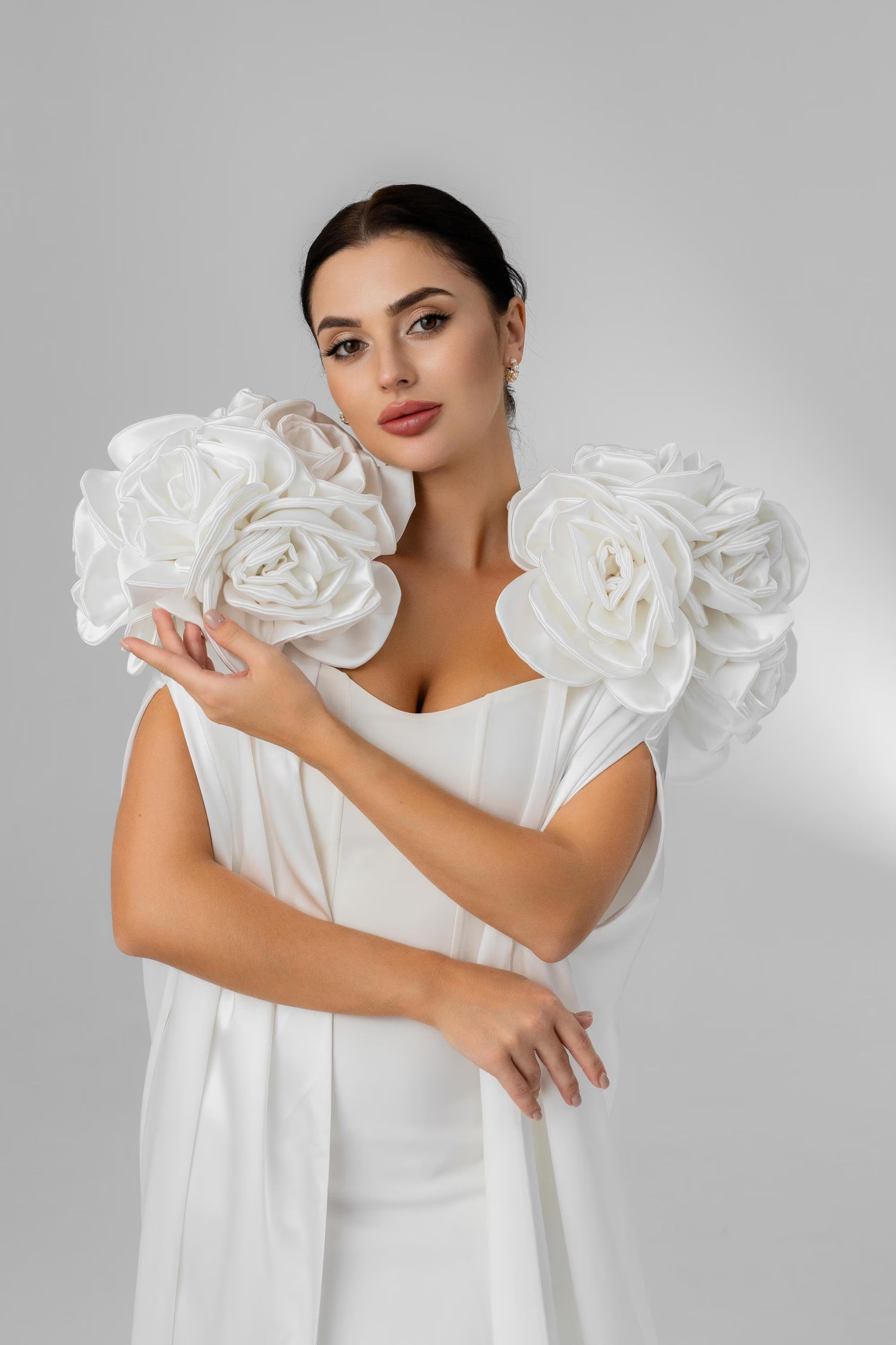 Ivory Chapel-Length Bridal Cape with Statement Flowers