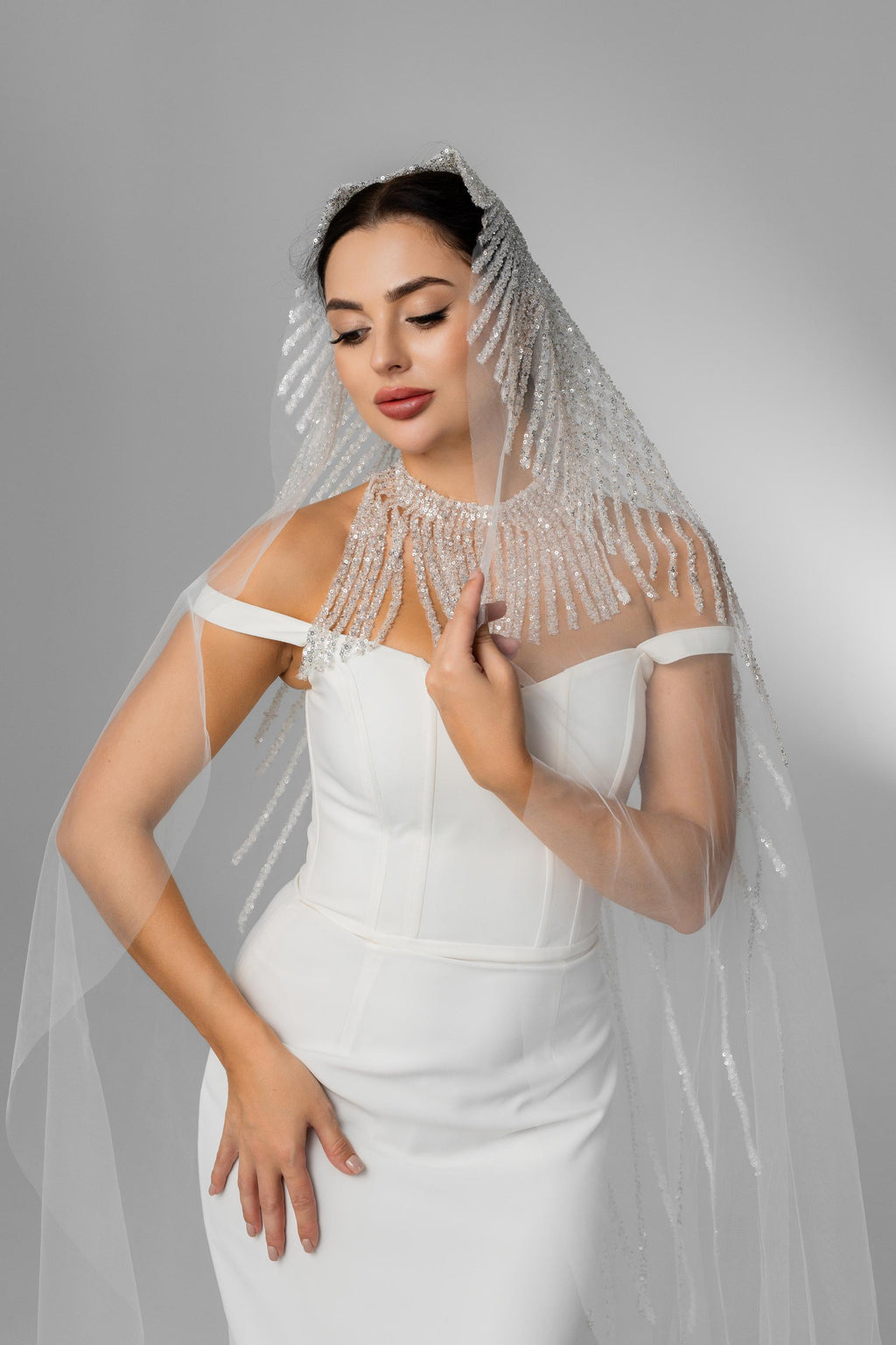 Ivory Royal Cathedral Oval Bridal Veil with Sequins