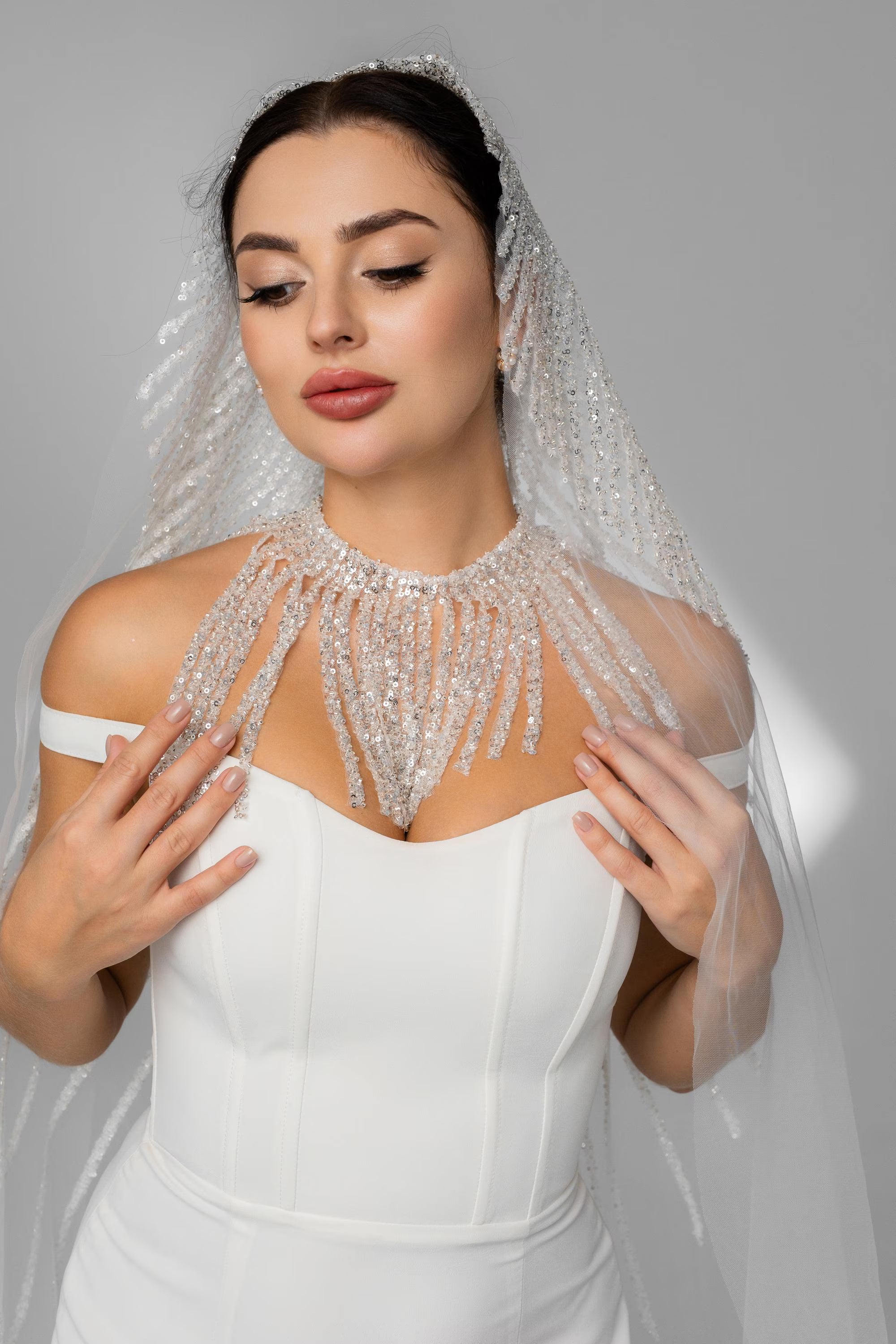 Ivory Royal Cathedral Oval Bridal Veil with Sequins
